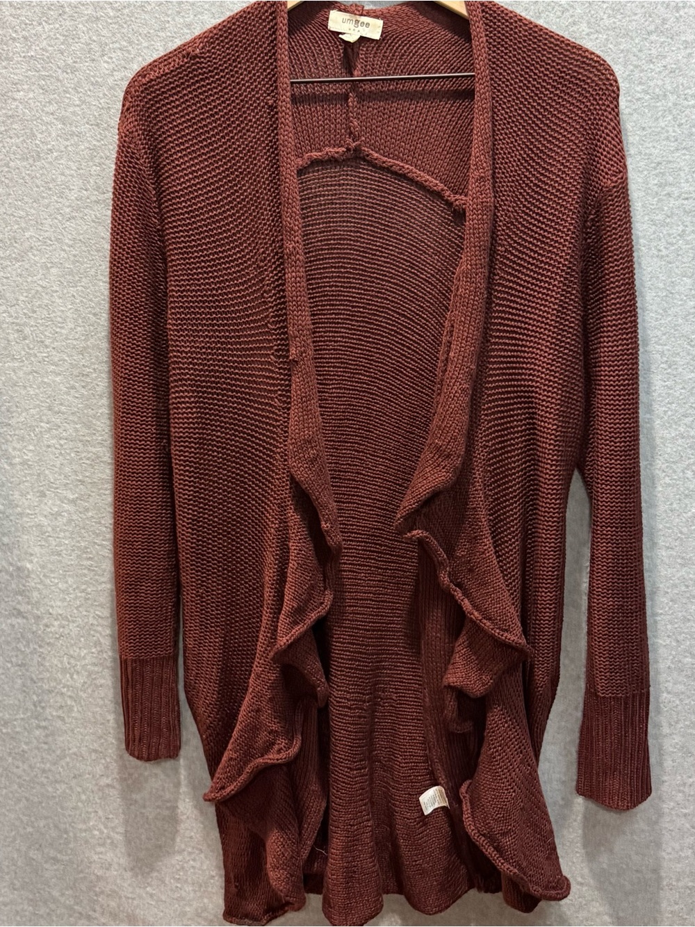 Umgee Ruffle-Front Open Cardigan Sweater - Rust Brown